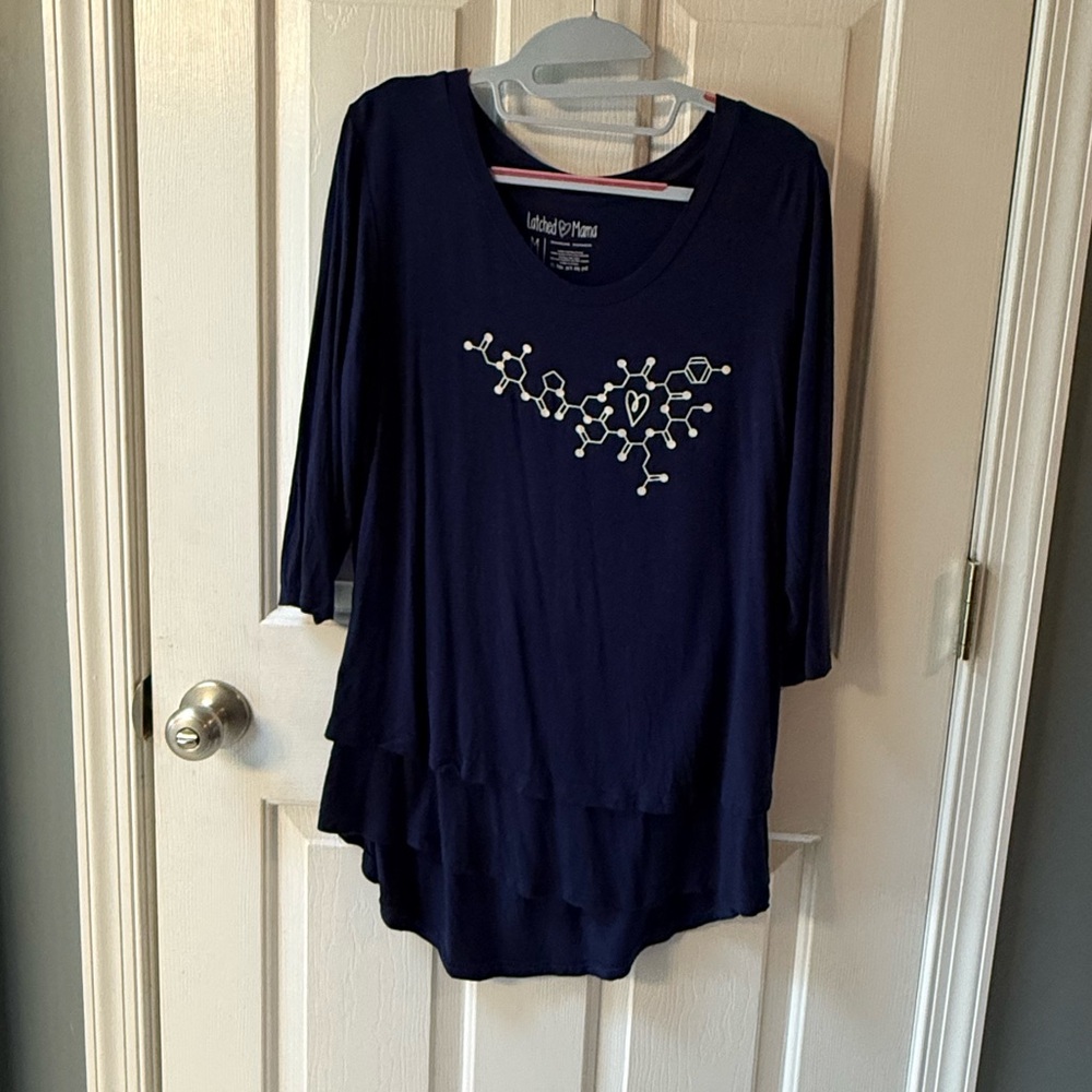 Latched Mama Navy Long Sleeve Top with Heart Molecule Design